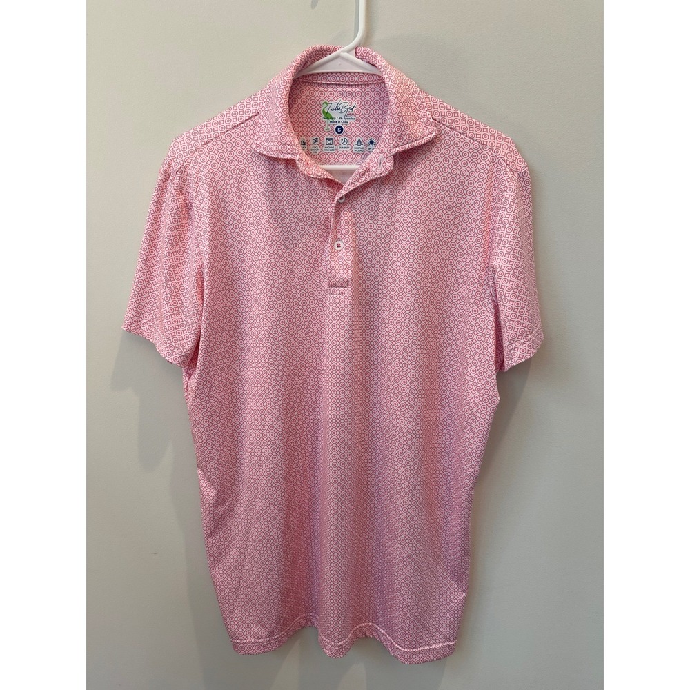 Tailorbyrd Men's Small Pink Geometric Golf Polo Performance Stretch SPF‎ 30